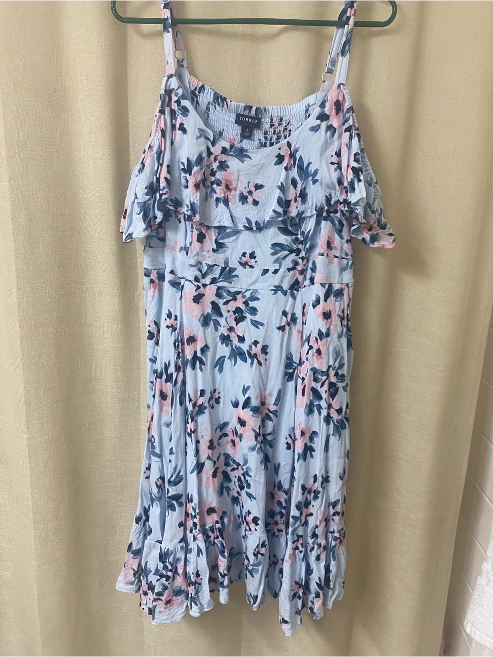 torrid Light Blue Floral Cold-Shoulder Mini Dress